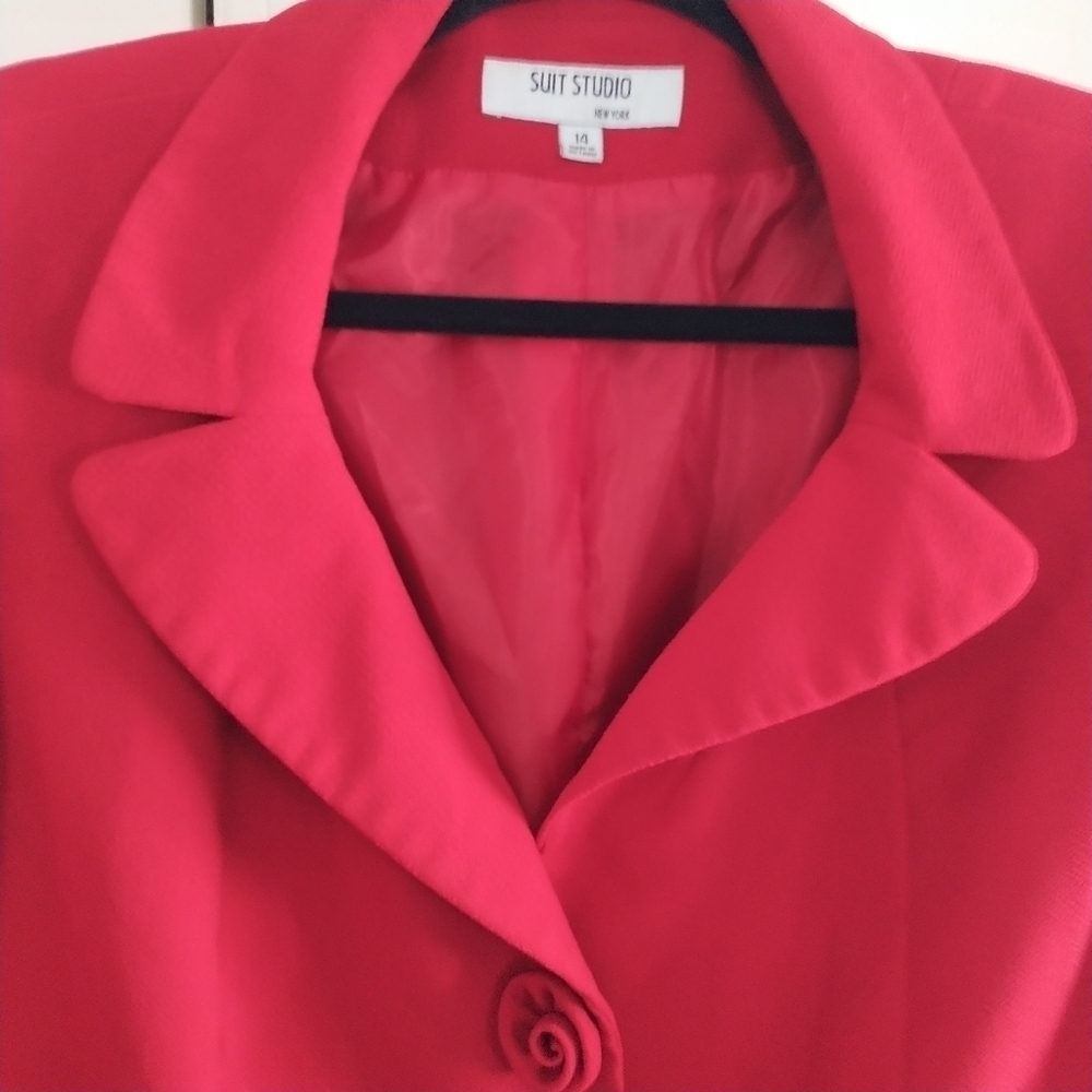 Suit Studio New York True Red Rose Button Blazer Jacket 14 - Picture 7 of 14